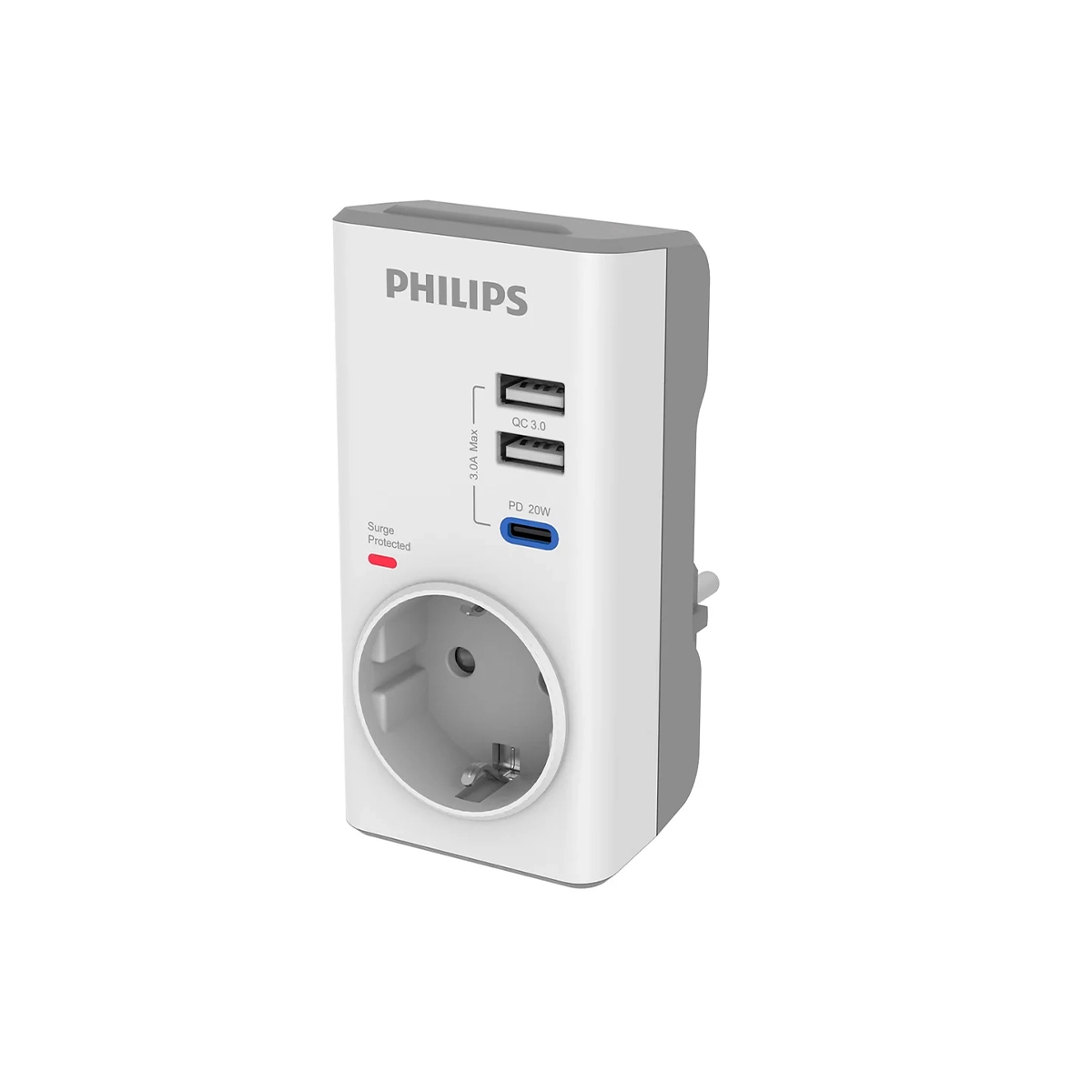 Philips CHP8010W Tekli Akım Koruma Priz, 380J, 2x USB-A out, 1x USB-C out (PD & QC 3.0), Beyaz